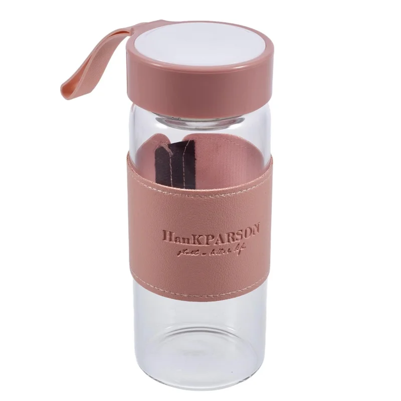 480 ml Borosilicate Borosilicate Bouteille D'eau à Manches en Cuir (sans Bpa, Sans FDA Certifiée) - Rose