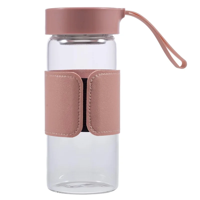 480ML High Borosilicate Glass Water Bottle Leather Sleeve Drinking Bottle (BPA-Free, No FDA Certified) - Pink