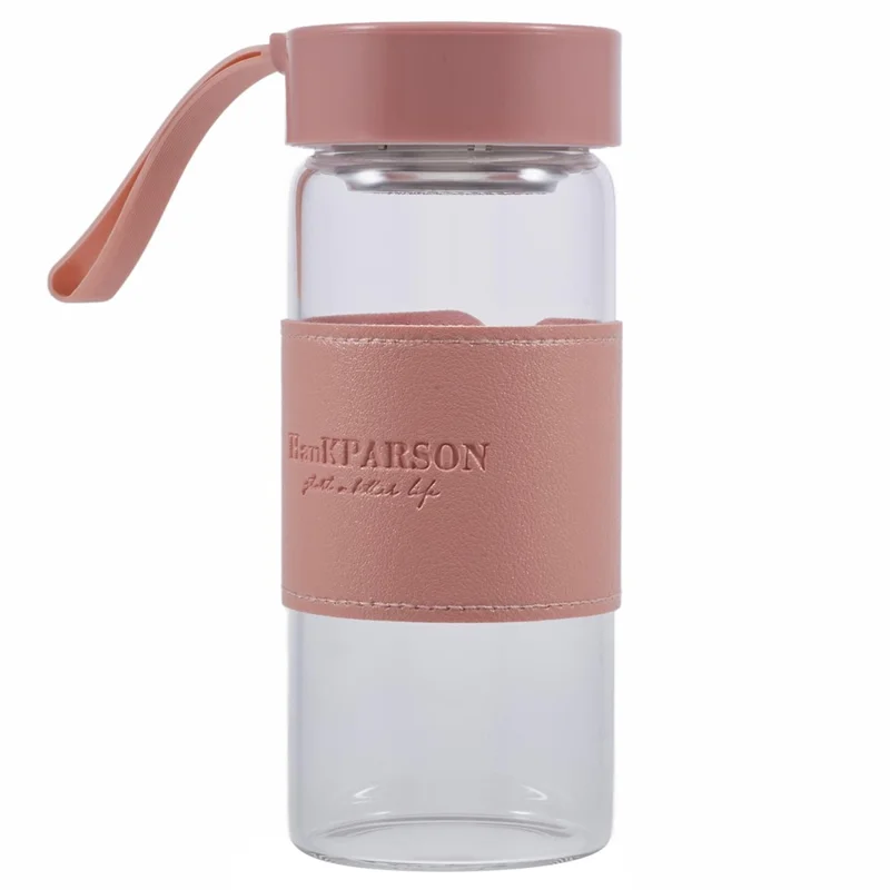 480 ml Borosilicate Borosilicate Bouteille D'eau à Manches en Cuir (sans Bpa, Sans FDA Certifiée) - Rose