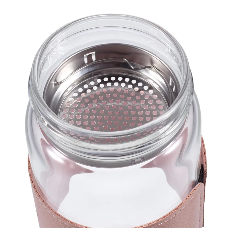 480ML High Borosilicate Glass Water Bottle Leather Sleeve Drinking Bottle (BPA-Free, No FDA Certified) - Pink