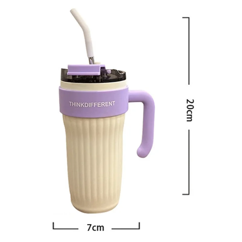 860ml Insulated Water Bottle with Straw and Lid Stainless Steel Travel Coffee Mug Thermal Cup (BPA Free, No FDA Certificate) - Pink