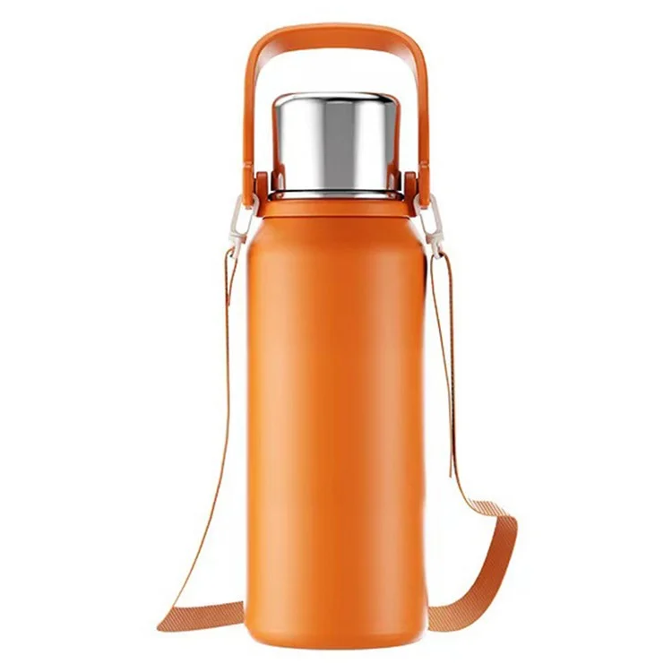 1000ml Outdoor Insulated Kettle Stainless Steel Water Cup with Long Strap (BPA Free, No FDA Certificate) - Orange