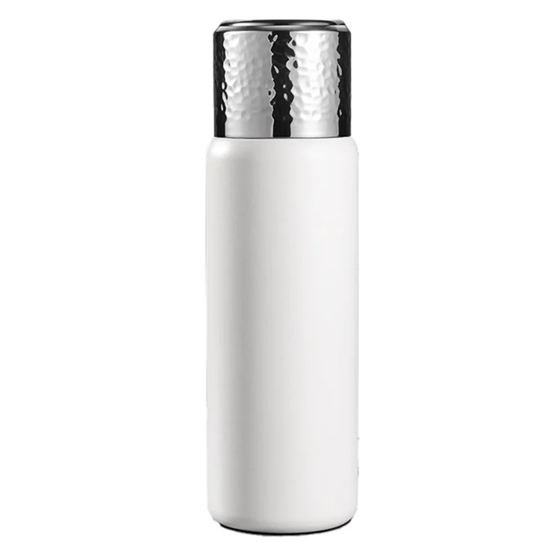 430 ml gehämmerte Textur-Deckel 316 Edelstahl-Isolierte Wasserflasche mit Tee-Sieb (BPA-frei, keine FDA-Zertifizierung) - Weiß