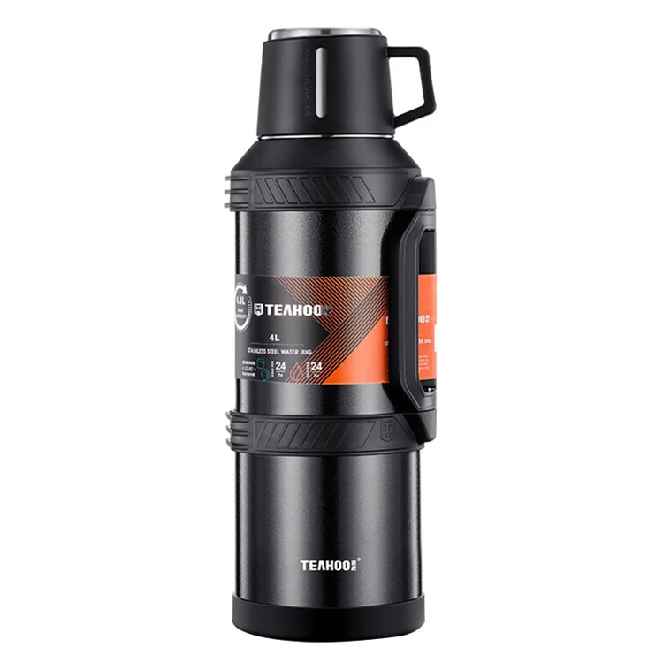 TEAHOO 4.0L Outdoor Water Bottle 304 Stainless Steel Insulated Cup (BPA Free, No FDA) - Black