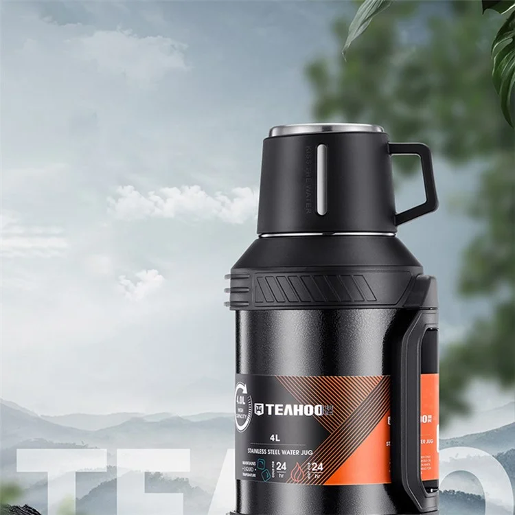 TEAHOO 4.0L Outdoor Water Bottle 304 Stainless Steel Insulated Cup (BPA Free, No FDA) - Black