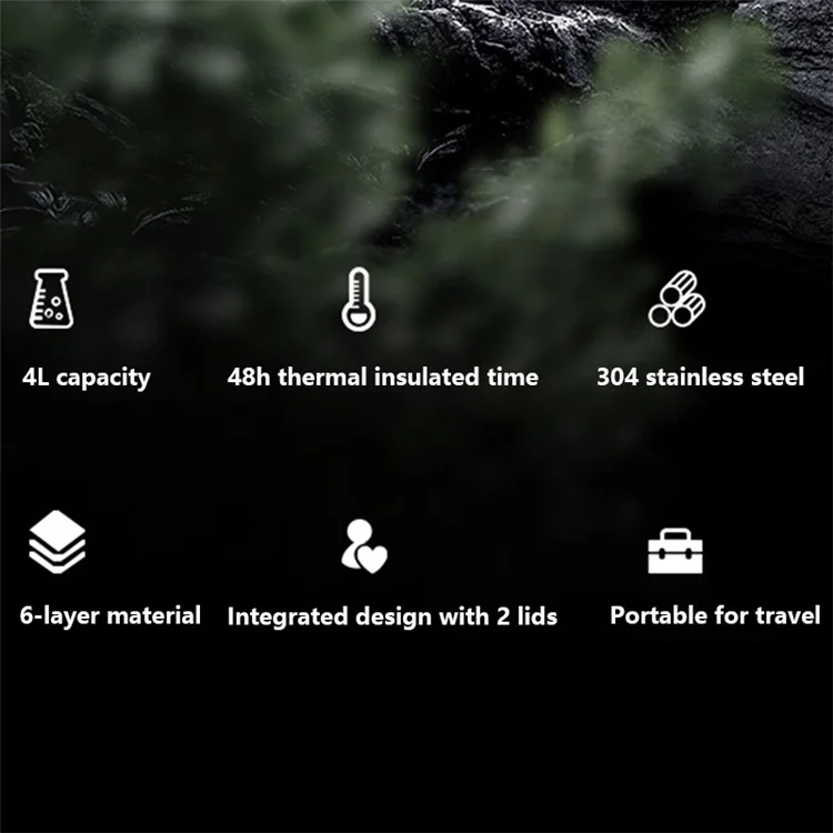TEAHOO 4.0L Outdoor Water Bottle 304 Stainless Steel Insulated Cup (BPA Free, No FDA) - Black
