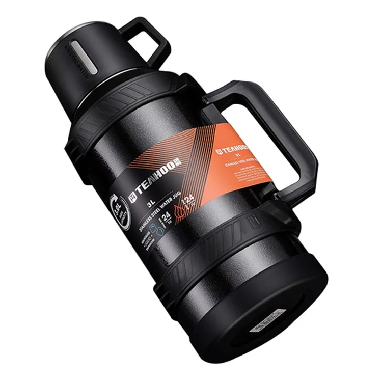 TEAHOO 3.0L Leak Proof 304 Stainless Steel Insulated Cup Water Bottle (BPA Free, No FDA) - Noir