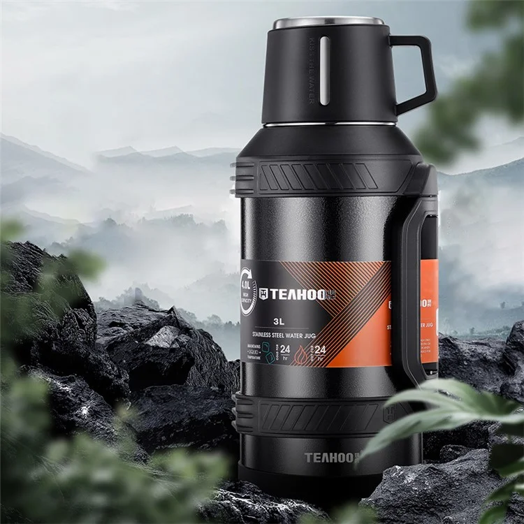 TEAHOO 3.0L Leak Proof 304 Stainless Steel Insulated Cup Water Bottle (BPA Free, No FDA) - Noir