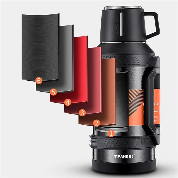 TEAHOO 3.0L Leak Proof 304 Stainless Steel Insulated Cup Water Bottle (BPA Free, No FDA) - Noir