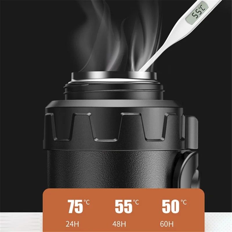 TEAHOO 2000ML 316 Stainless Steel Insulated Cup Foldable Handle Water Bottle (BPA-Free, No FDA) - Black