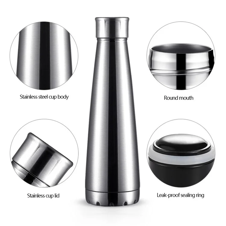 500ml 304 Stainless Steel Vacuum Insulated Cup Taper Water Bottle for Outdoor Sports (BPA Free, with FDA) - Silver