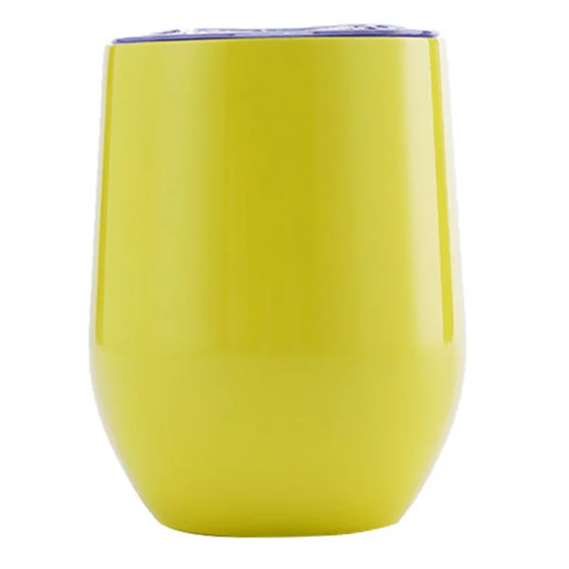 360ml Large Belly Coffee Mug 304 Stainless Steel Eggshell Insulation Cup, No Silver Edge (BPA Free, with FDA) - Lemon Yellow