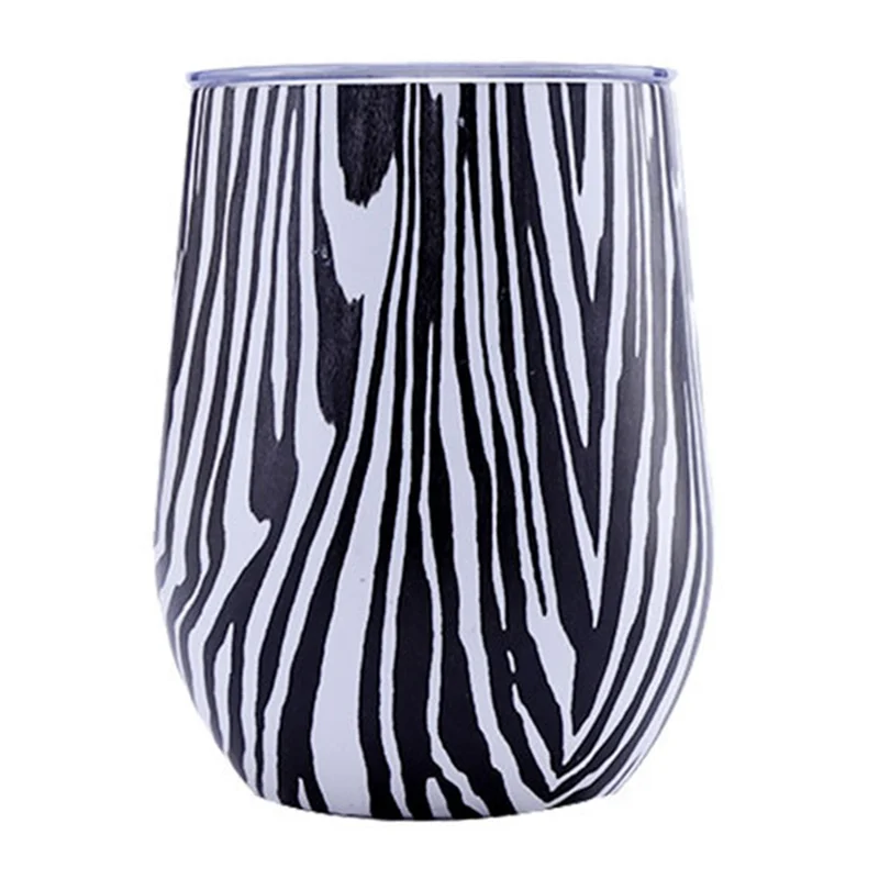 360ml Wood Grain Large Belly Coffee Mug 304 Stainless Steel Eggshell Insulation Cup (BPA Free, with FDA) - Zebra Texture