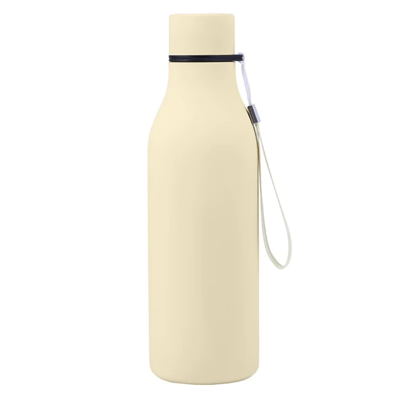 Bouteille d'eau isolée sous vide de 550 ml en acier inoxydable 304 avec tasse et cordon (sans BPA, avec homologation FDA) - Jaune vanille