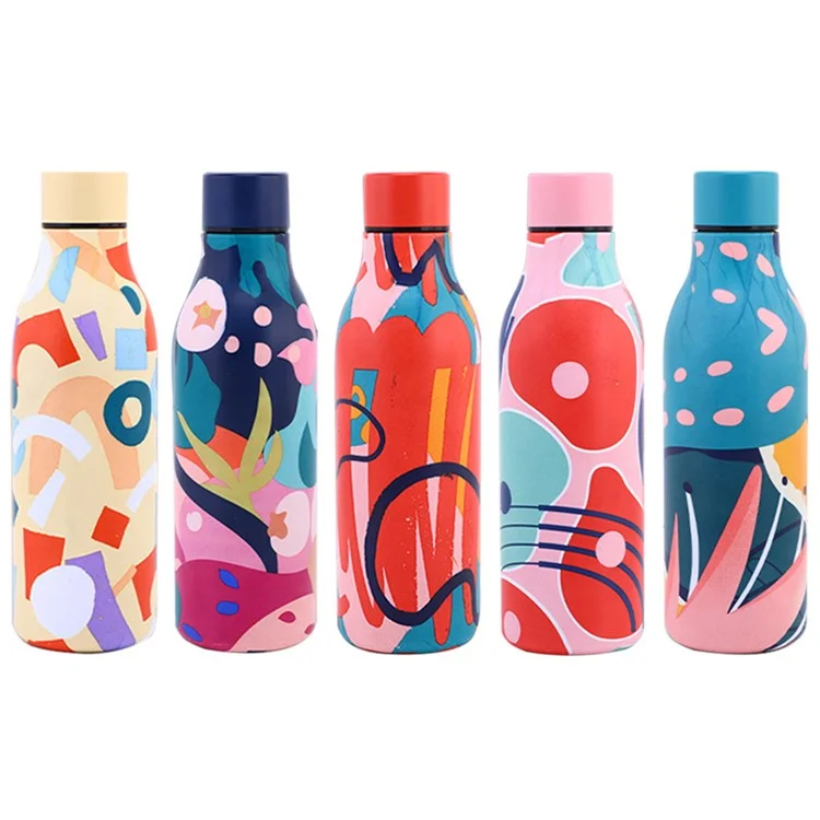 550ml Geometry Pattern 304 Stainless Steel Cup Vacuum Insulated Water Bottle (BPA Free, with FDA) - Cyan