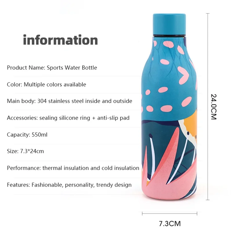 550ml Geometry Pattern 304 Stainless Steel Cup Vacuum Insulated Water Bottle (BPA Free, with FDA) - Pink