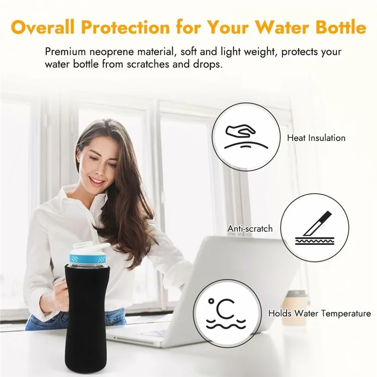 Para Cirkul 22oz Botella de Agua Cubierta Protectora de Humedad Absorbente Manga de Neopreno Aislada - Negro