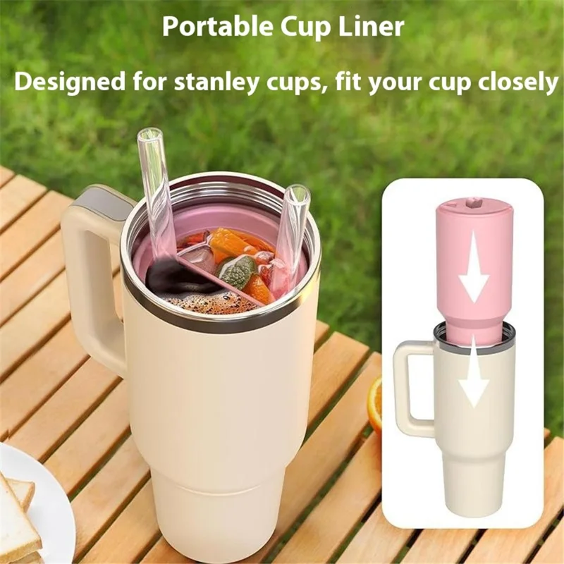 For Stanley 40oz Cup 2-Divided Silicone Liner 2 Compartment Water Cup Lining (BPA Free, No FDA) - Pink