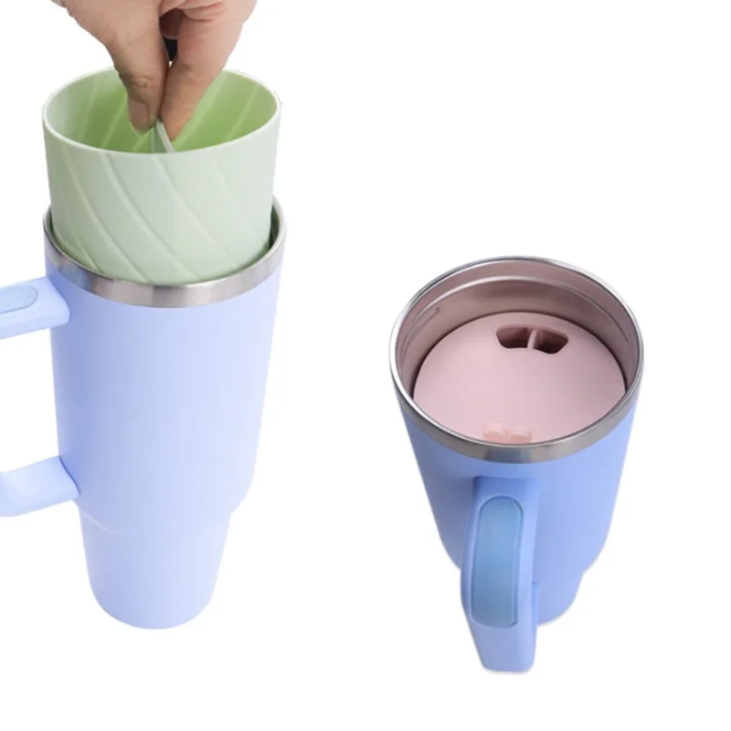 For Stanley 40oz Cup 2-Divided Silicone Liner 2 Compartment Water Cup Lining (BPA Free, No FDA) - Pink