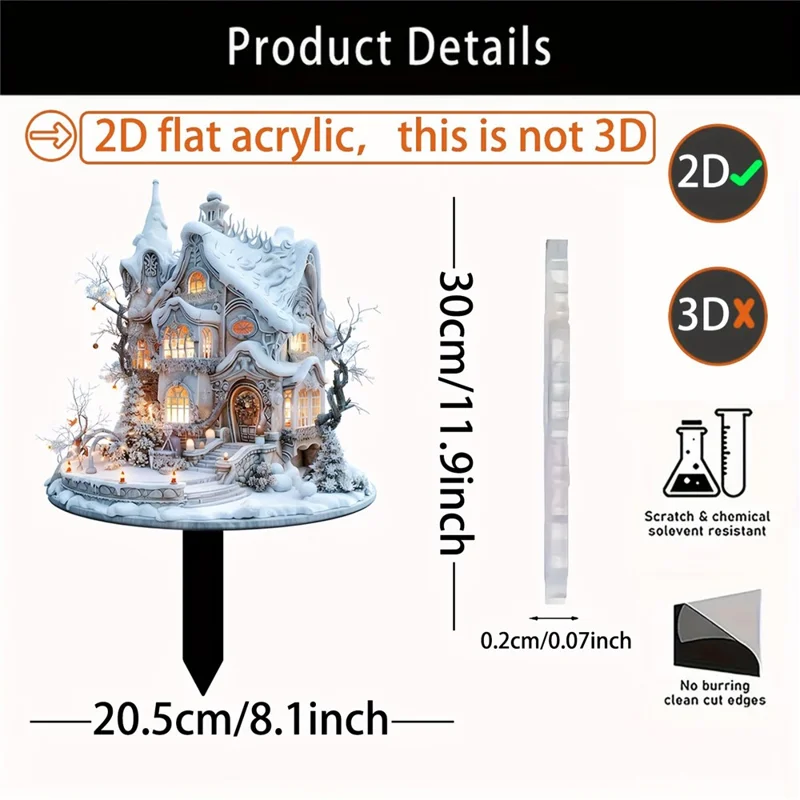 Christmas Snow House Sign Acrylic Waterproof 2D Winter Holiday House Potted Plants Ground Plug