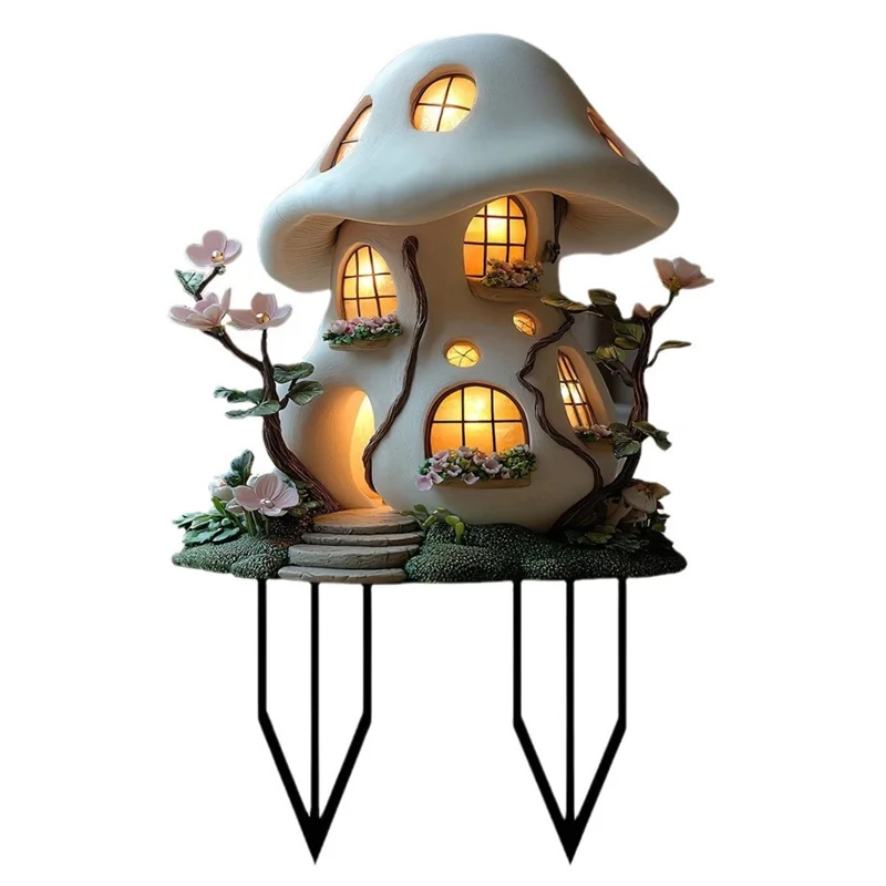 Mushroom House Garden Stake Acrylic Waterproof Courtyard Ground Potted Plant Decoration