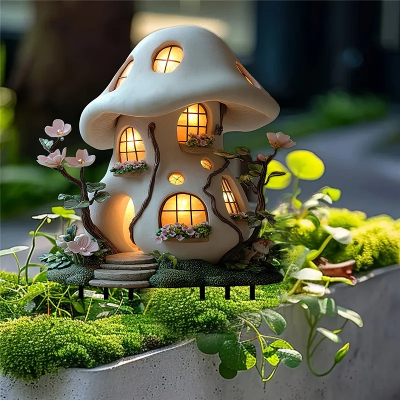 Mushroom House Garden Stake Acrylic Waterproof Courtyard Ground Potted Plant Decoration