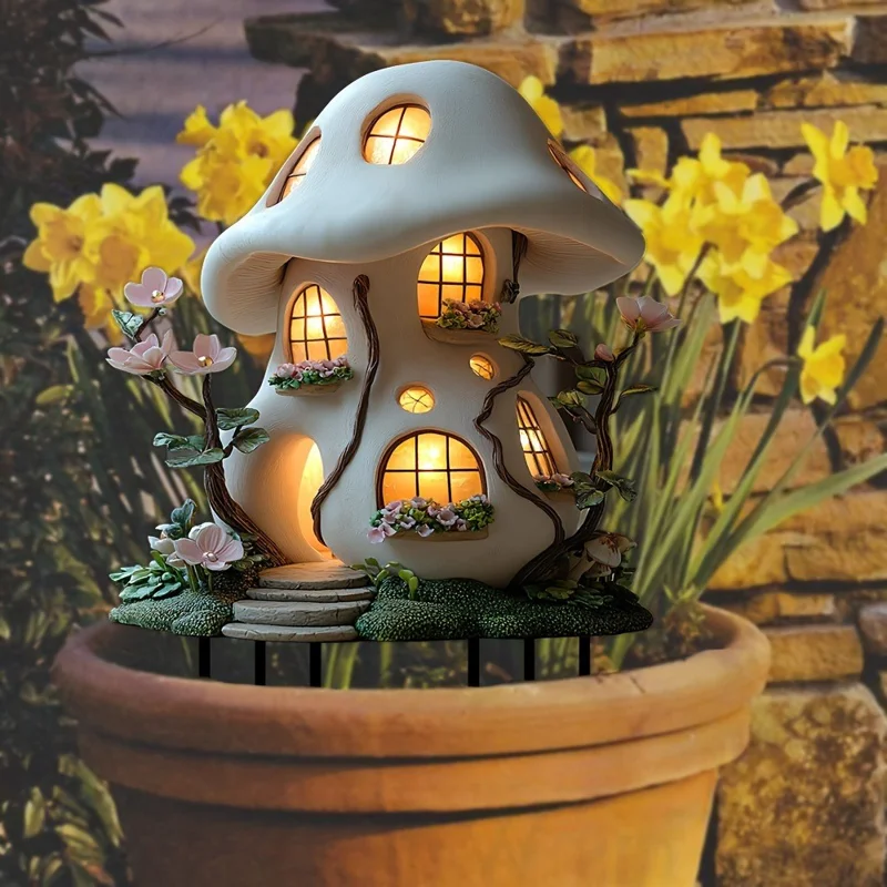 Mushroom House Garden Stake Acrylic Waterproof Courtyard Ground Potted Plant Decoration
