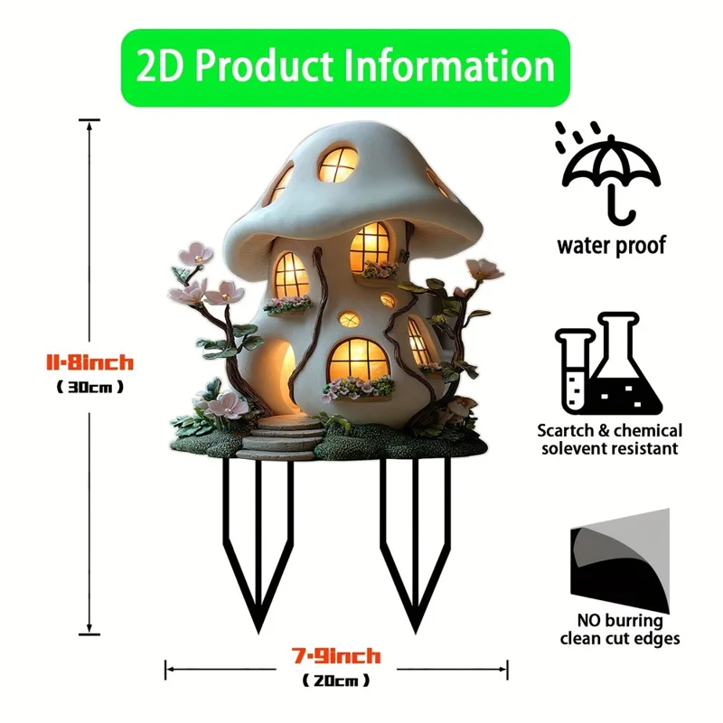 Mushroom House Garden Stake Acrylic Waterproof Courtyard Ground Potted Plant Decoration