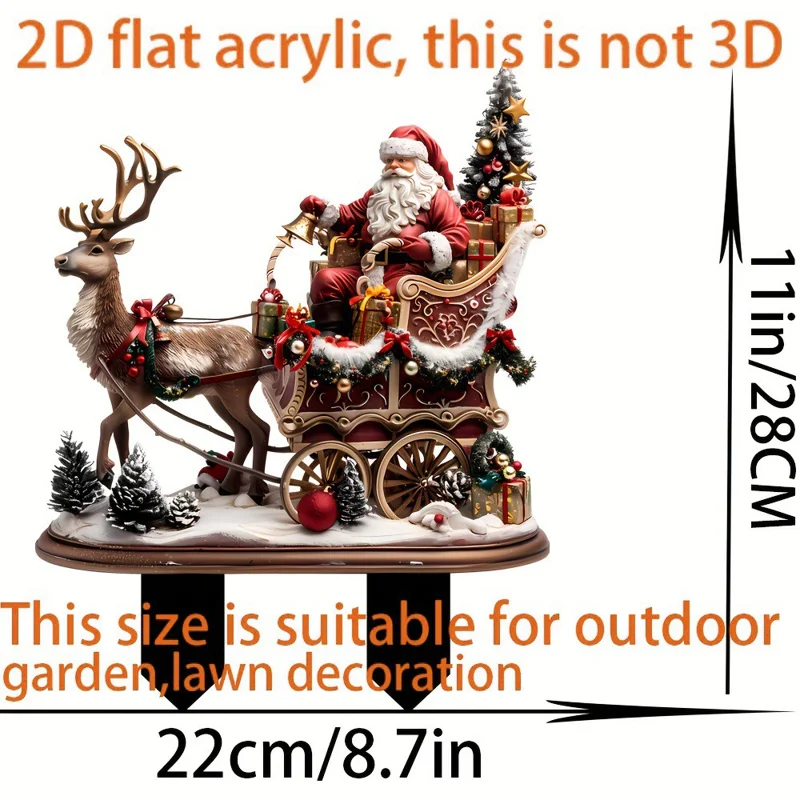Bohemian Christmas Garden Stake Acrylic Santa and Sleigh Holiday Decor Potted Plants Ground Plugs