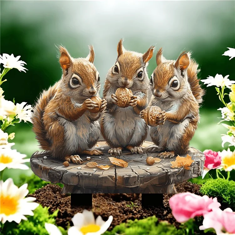 Three Squirrels Flower Pot Decoration Acrylic Garden Stake Courtyard Garden Ground Plugs