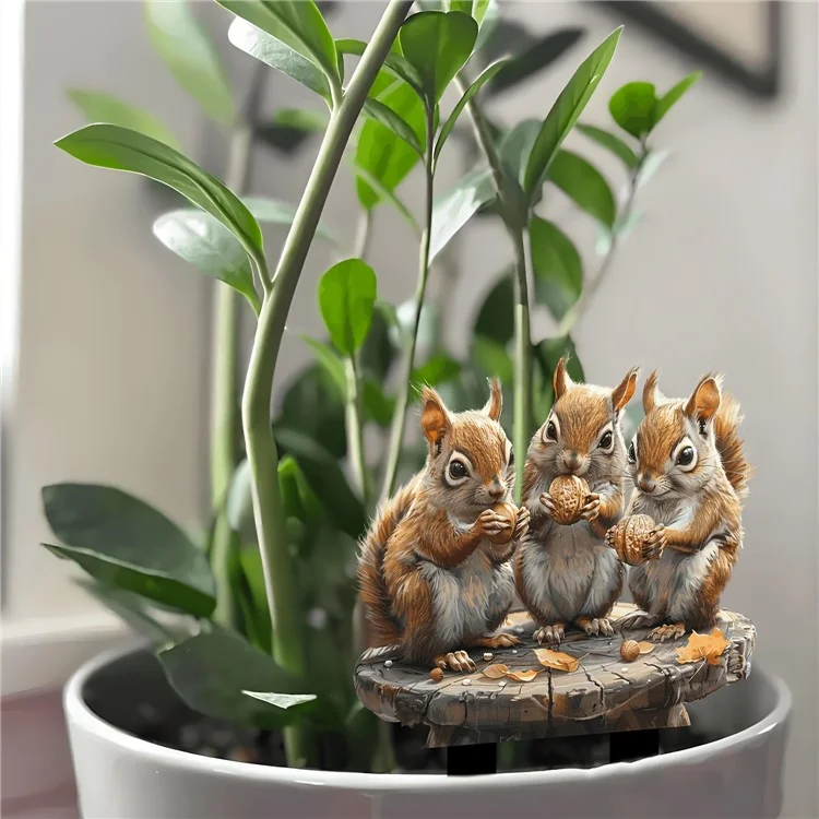 Three Squirrels Flower Pot Decoration Acrylic Garden Stake Courtyard Garden Ground Plugs