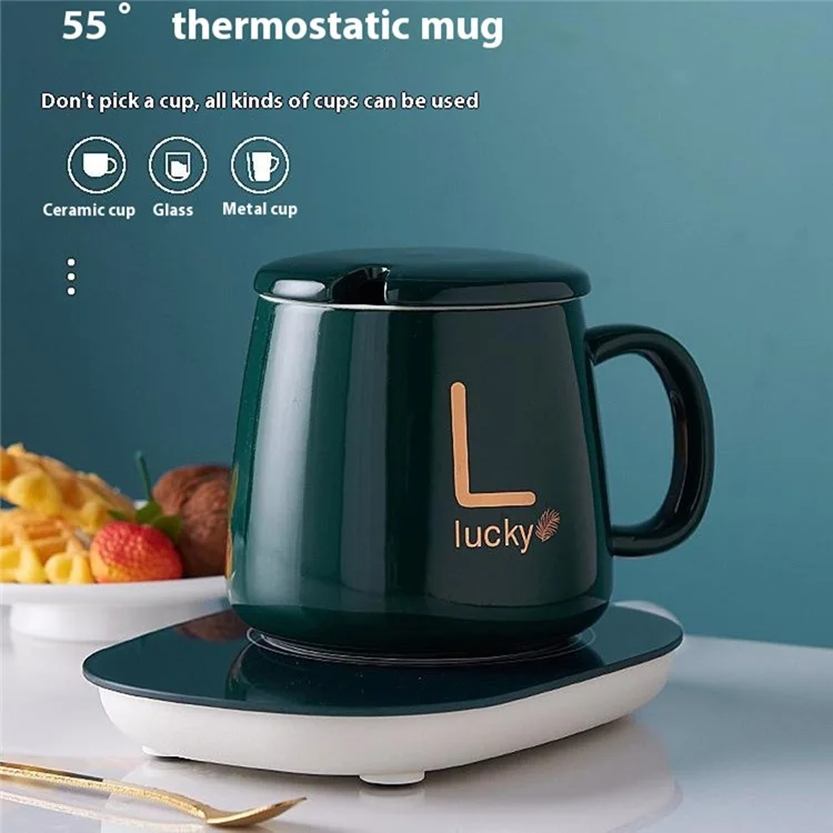 Smart Ceramic Coffee Mug Set 55-Degree Constant Temperature Heating Coaster Warmer Milk Heater - Green