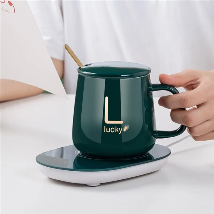 Smart Ceramic Coffee Mug Set 55-Degree Constant Temperature Heating Coaster Warmer Milk Heater - Green