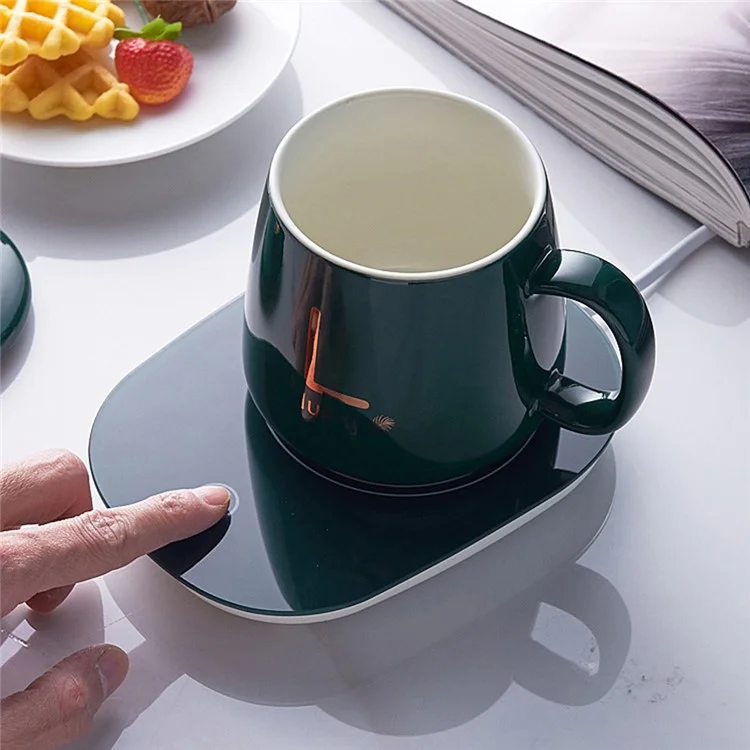 Smart Ceramic Coffee Mug Set 55-Degree Constant Temperature Heating Coaster Warmer Milk Heater - Green