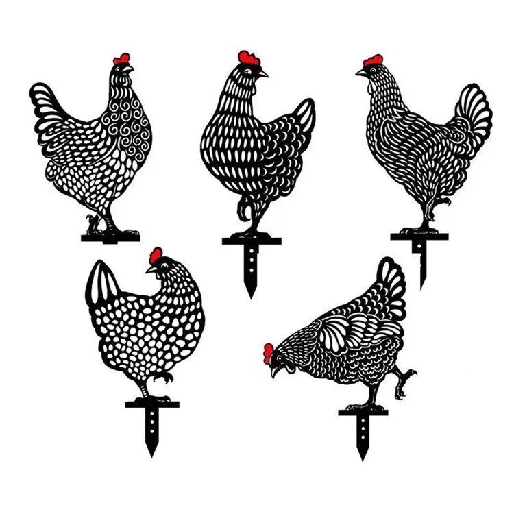 5 Stück / Set Garten Henne Hühner Yard Art Bodendekoration Tierschattensilhouette Gartenstecker