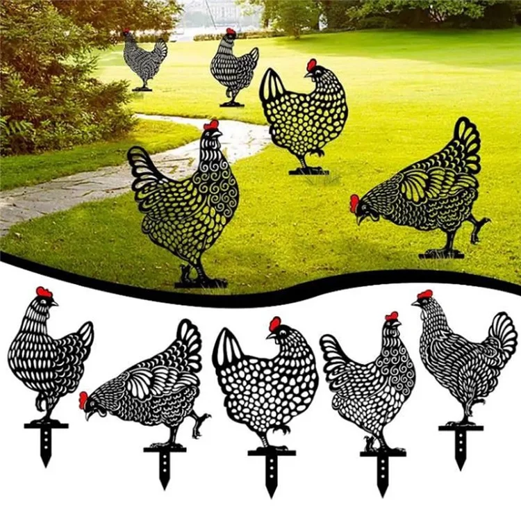 5 Stück / Set Garten Henne Hühner Yard Art Bodendekoration Tierschattensilhouette Gartenstecker