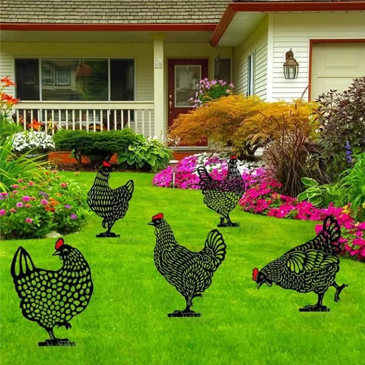 5 Stück / Set Garten Henne Hühner Yard Art Bodendekoration Tierschattensilhouette Gartenstecker