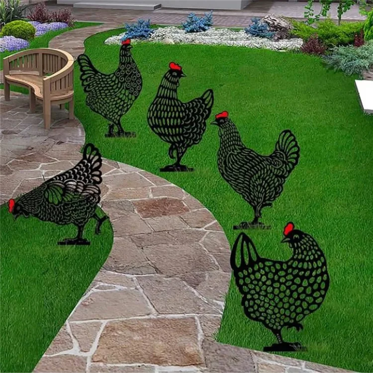 5 Stück / Set Garten Henne Hühner Yard Art Bodendekoration Tierschattensilhouette Gartenstecker