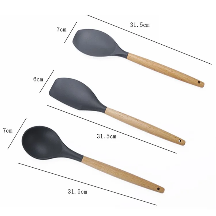 Kn020 12pcs Silikonküchenutensilien-set Mit Aufbewahrungseimer Holzgriff Kochutensilien Set (bpa-frei / FDA -zertifizierung)