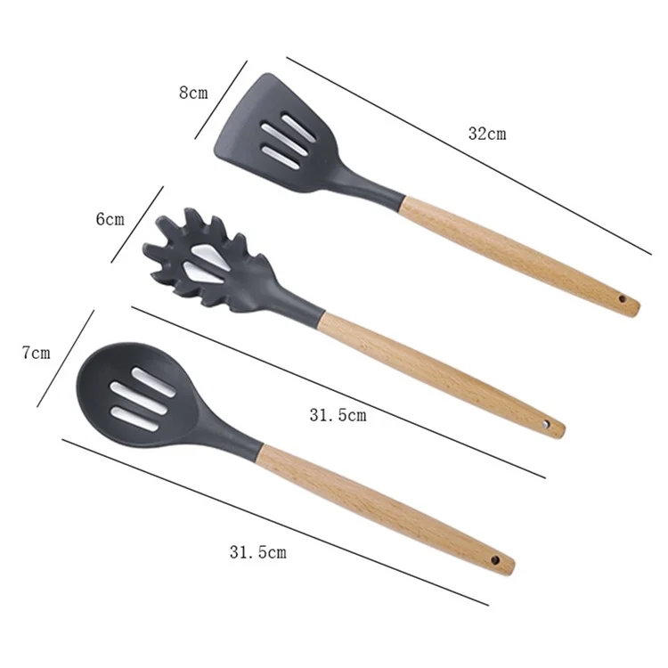 kn020 11Pcs Silicone Cooking Utensil Set with Holder Wooden Handles Kitchen Gadgets (BPA-Free, FDA Certification)