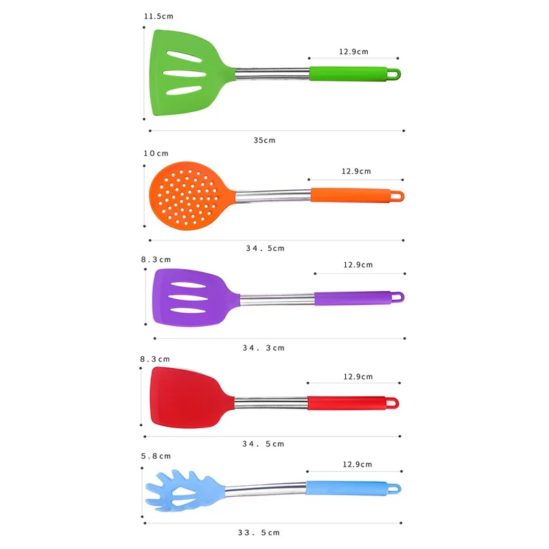 kn-56214 15Pcs Stainless Steel+Silicone Cooking Utensils Set Heat Resistant Kitchen Utensils (BPA-Free / FDA Certification) - Colorful 15-piece set