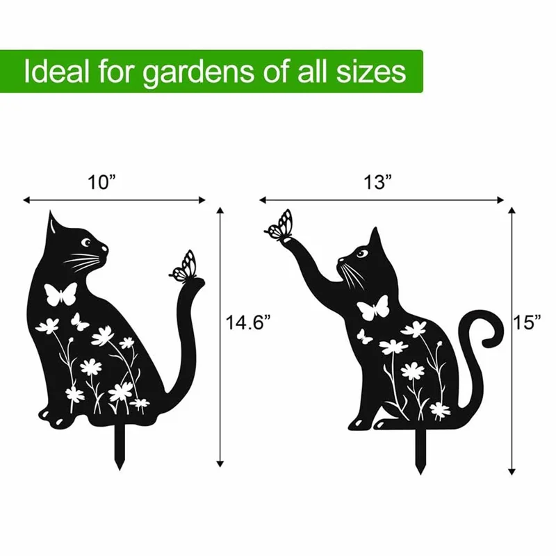 2Pcs Creative Iron Art Garden Ornaments Hollow Cat Landscape Lawn Insert Decoration