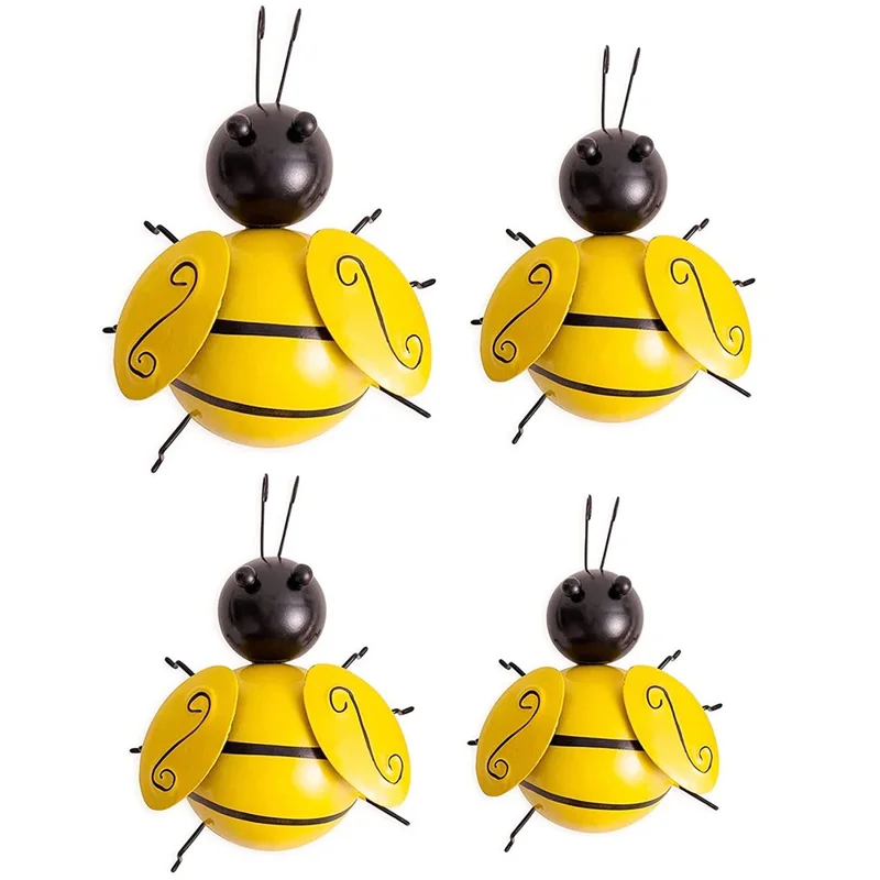 4Pcs TYMF 3D Bee Wall Hanging Decoration Garden Yard Home Iron Art Ornament
