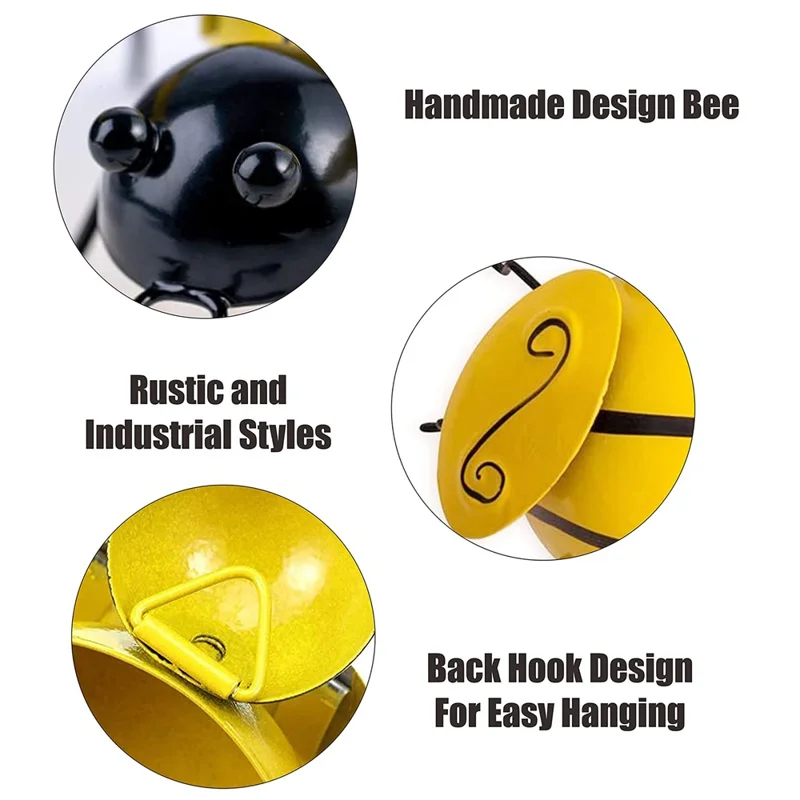 4Pcs TYMF 3D Bee Wall Hanging Decoration Garden Yard Home Iron Art Ornament