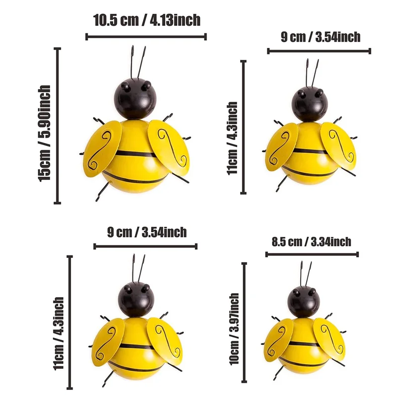 4Pcs TYMF 3D Bee Wall Hanging Decoration Garden Yard Home Iron Art Ornament