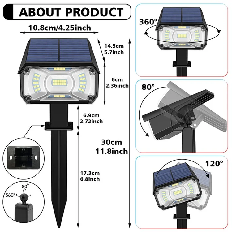 Youklight 2pcs Al Aire Libre IP65 Impermeable 40-LED 3 Modos De Focos De Paisaje Solar Para Jardín Pathway Yard Porar Porch