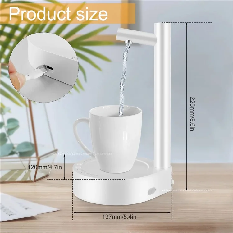 Distributeur d'eau de bureau intelligent à pompe électrique avec plateau (sans BPA, pas d'homologation FDA) - Blanc