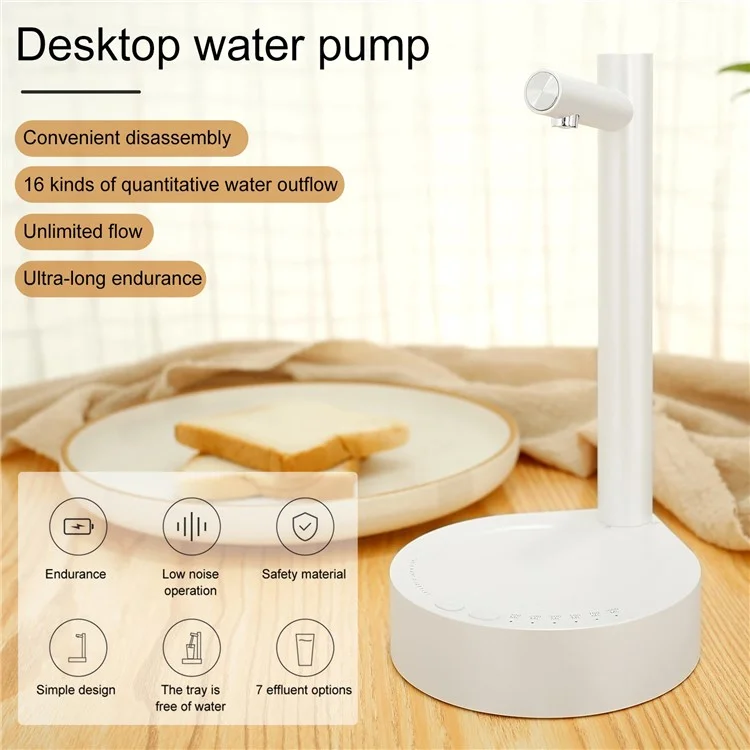 Distributeur d'eau de bureau intelligent à pompe électrique avec plateau (sans BPA, pas d'homologation FDA) - Blanc