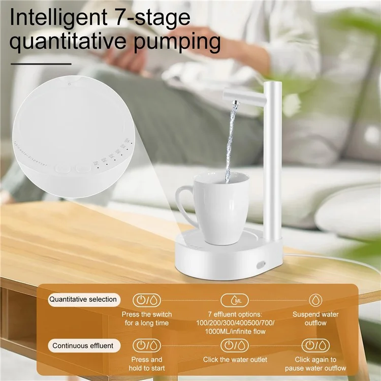 Distributeur d'eau de bureau intelligent à pompe électrique avec plateau (sans BPA, pas d'homologation FDA) - Blanc