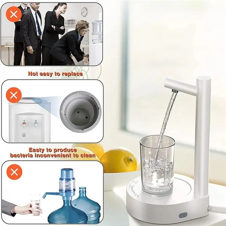 Distributeur d'eau de bureau intelligent à pompe électrique avec plateau (sans BPA, pas d'homologation FDA) - Blanc